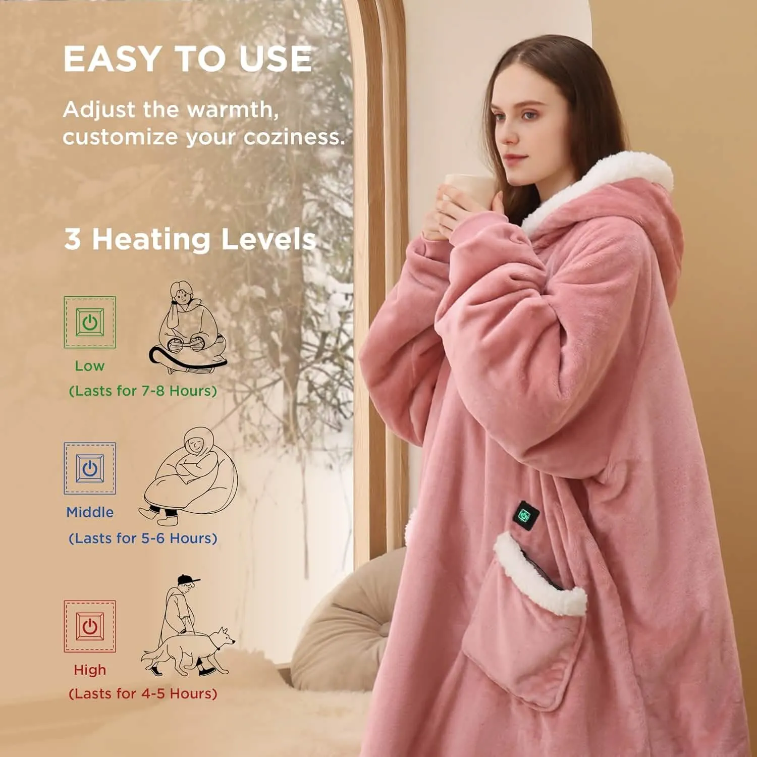 Portable Heated Sherpa Fleece Blanket Hoddie