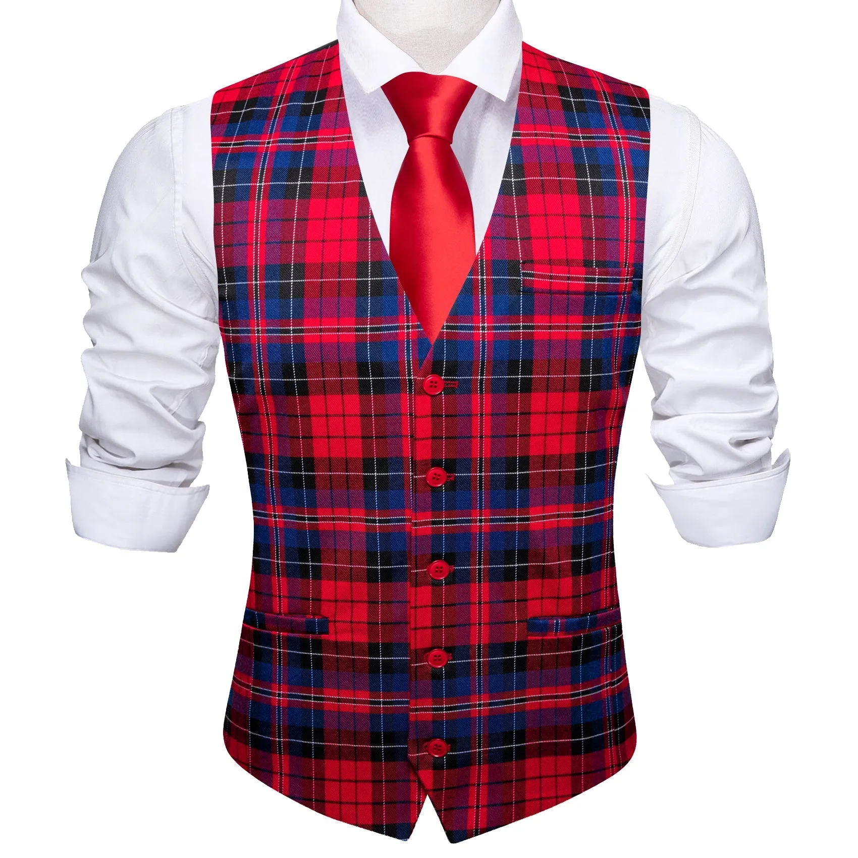 Red Blue Plaid Jacquard Men's Single Vest