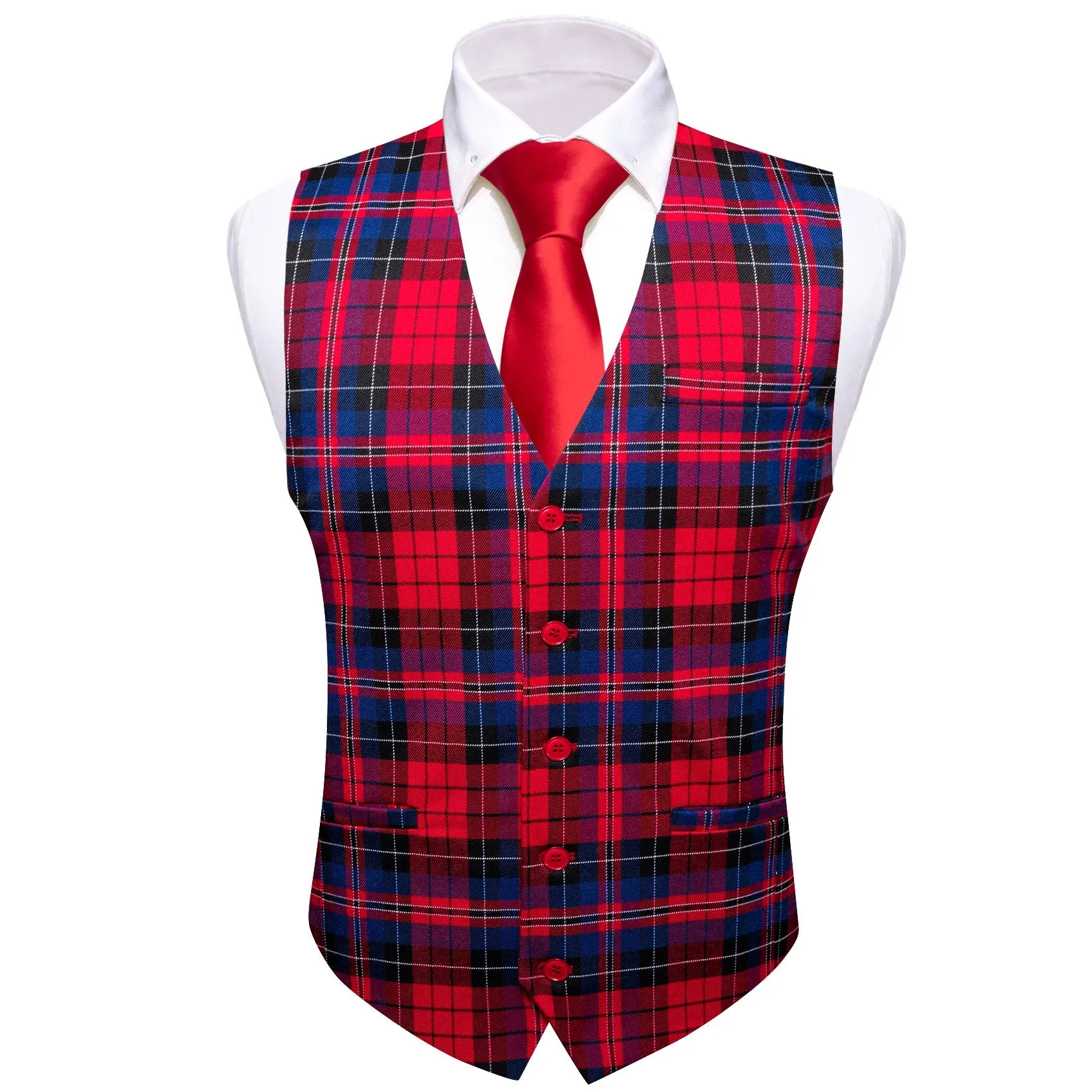 Red Blue Plaid Jacquard Men's Single Vest