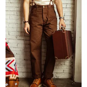 Retro Casual Chino Vintage Men Pants High Rise Straight Leg Trousers