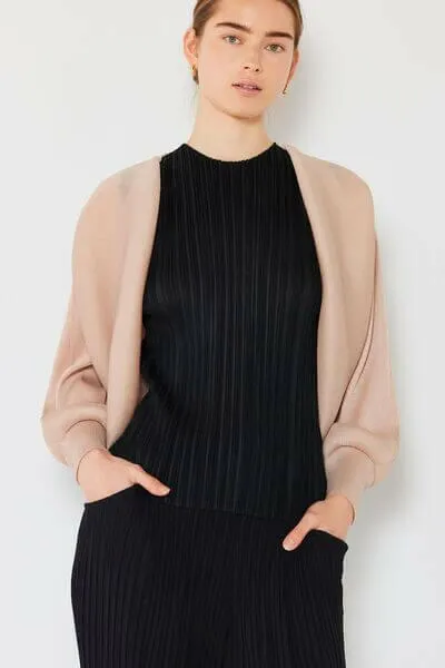 Rib Pleated Puff Sleeve Bolero Cardigan