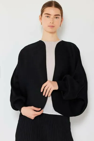 Rib Pleated Puff Sleeve Bolero Cardigan