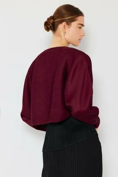 Rib Pleated Puff Sleeve Bolero Cardigan