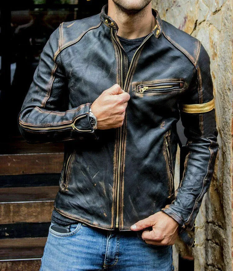 Rugged Leather Motorcycle Jacket