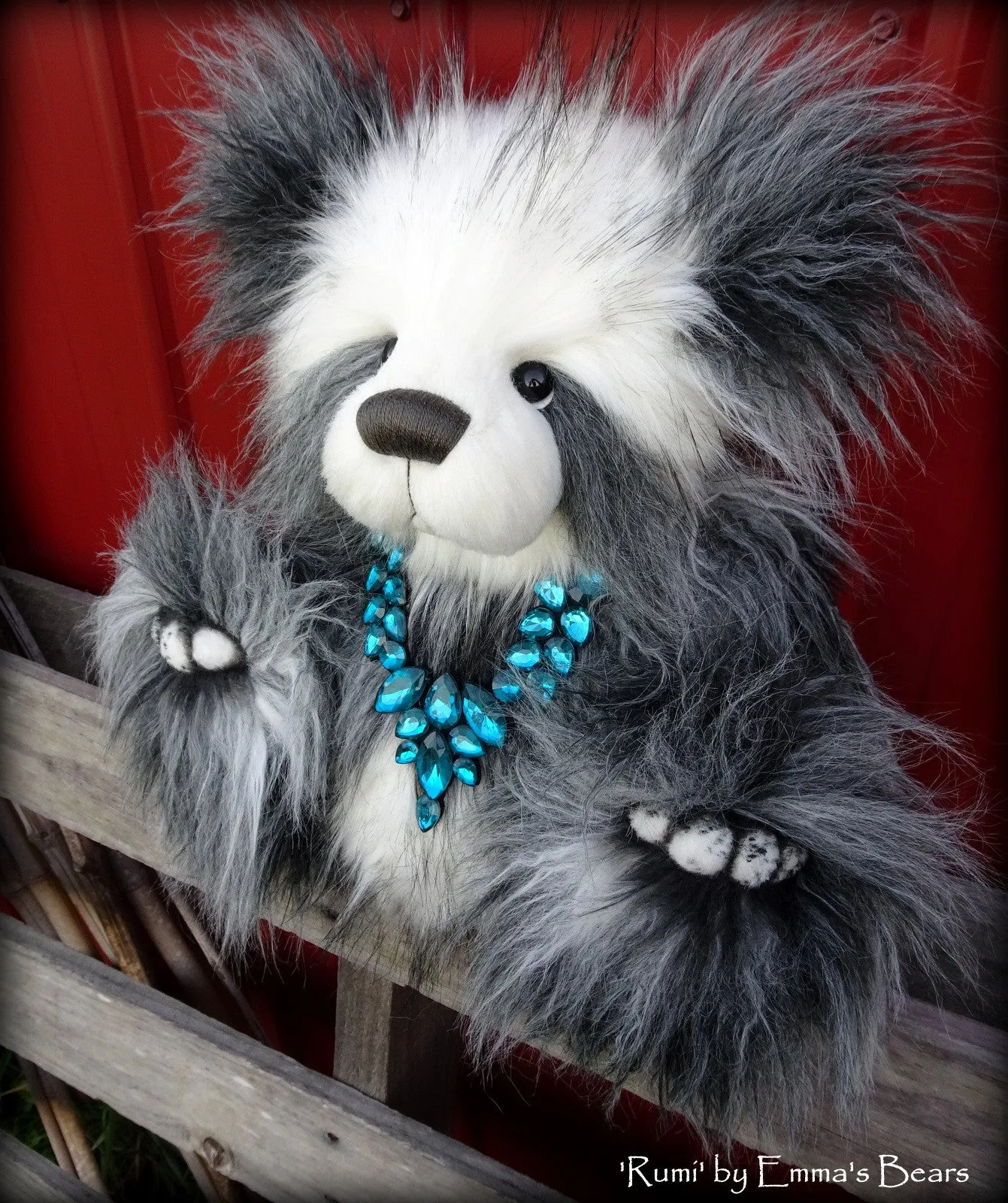 Rumi - 18" Faux Fur Artist Fat Panda Bear by Emmas Bears - OOAK