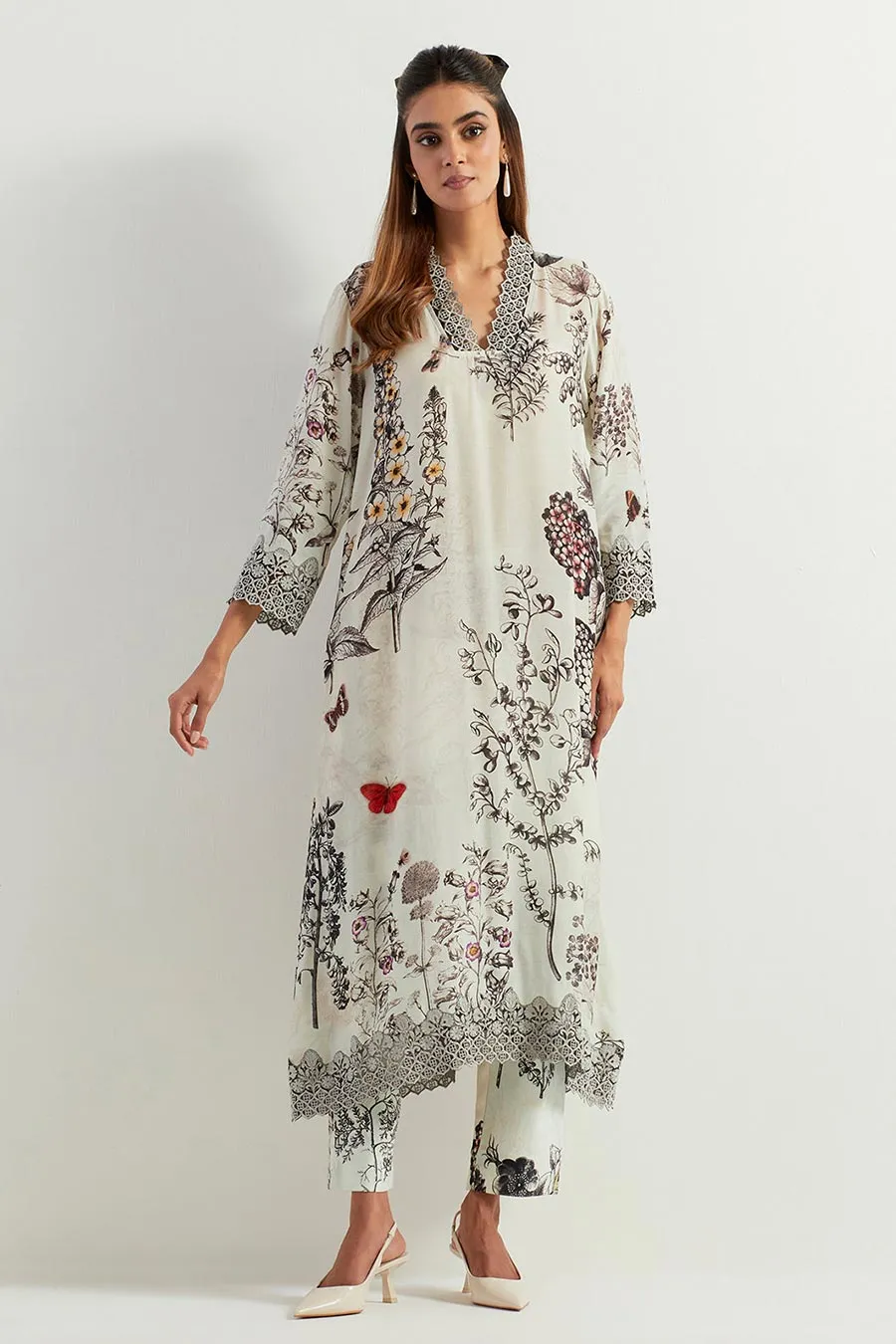 Saaya Printed Lace Tunic & Lycra Pants Co-Ord Set