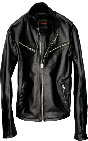 SEINFELD Leather Jacket Solid Black Motorcycle