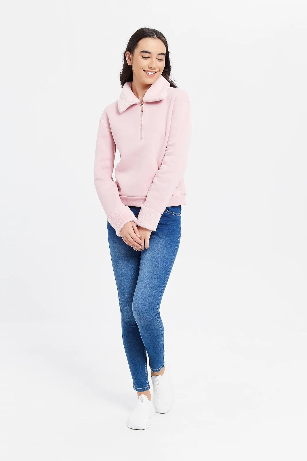 Senior Girls Pink With Fur On Collar Sweatshirt