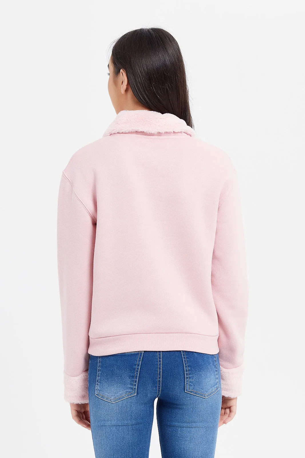 Senior Girls Pink With Fur On Collar Sweatshirt