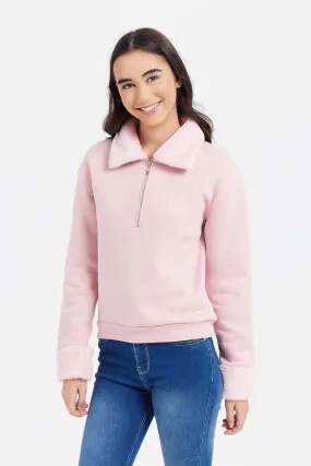 Senior Girls Pink With Fur On Collar Sweatshirt