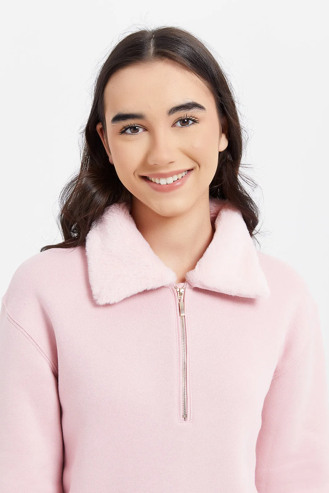 Senior Girls Pink With Fur On Collar Sweatshirt