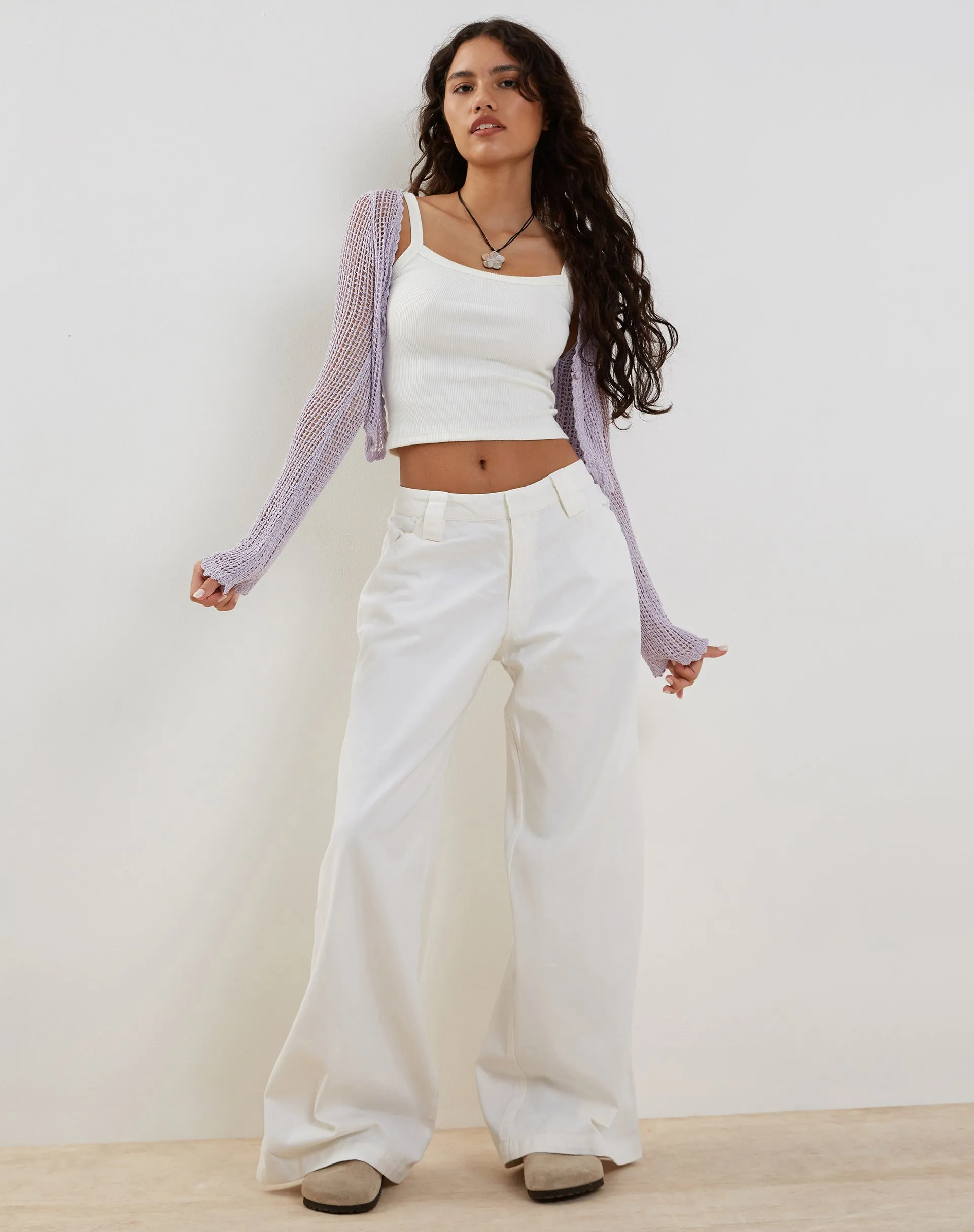 Septa Cropped Knit Cardigan in Lilac