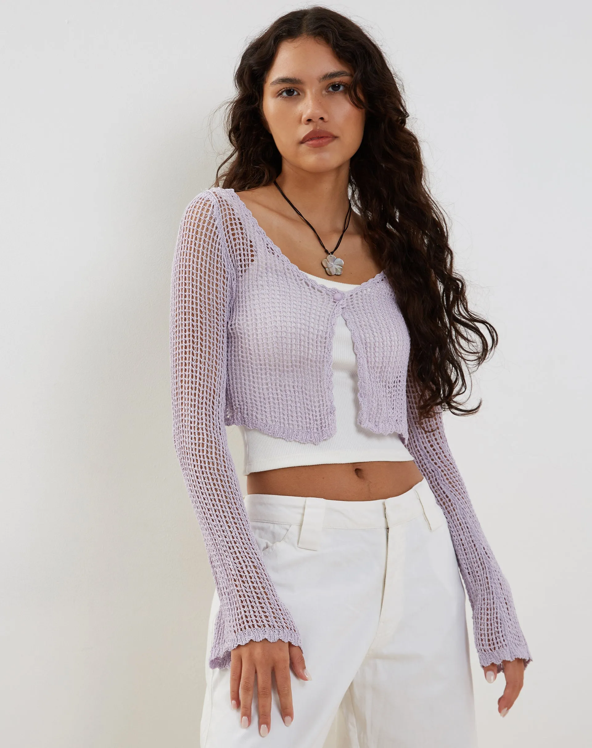 Septa Cropped Knit Cardigan in Lilac