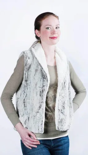 Shawl Collar Vest - Luxury Faux Fur in Khaki with Cuddly Fur in Ivory