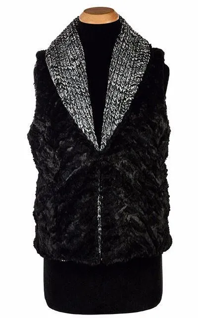 Shawl Collar Vest, Reversible less pockets - Cozy Cable in Ash Faux Fur with Cuddly Fur