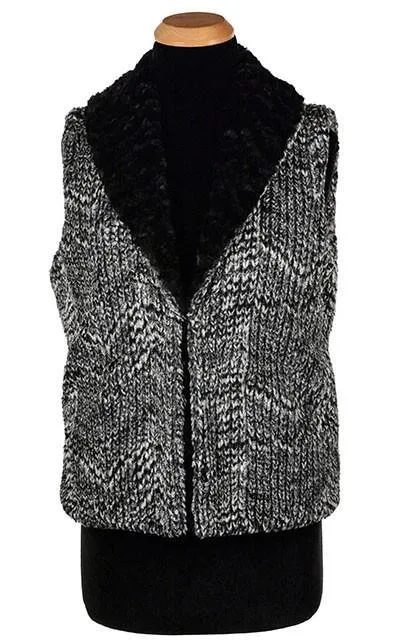 Shawl Collar Vest, Reversible less pockets - Cozy Cable in Ash Faux Fur with Cuddly Fur