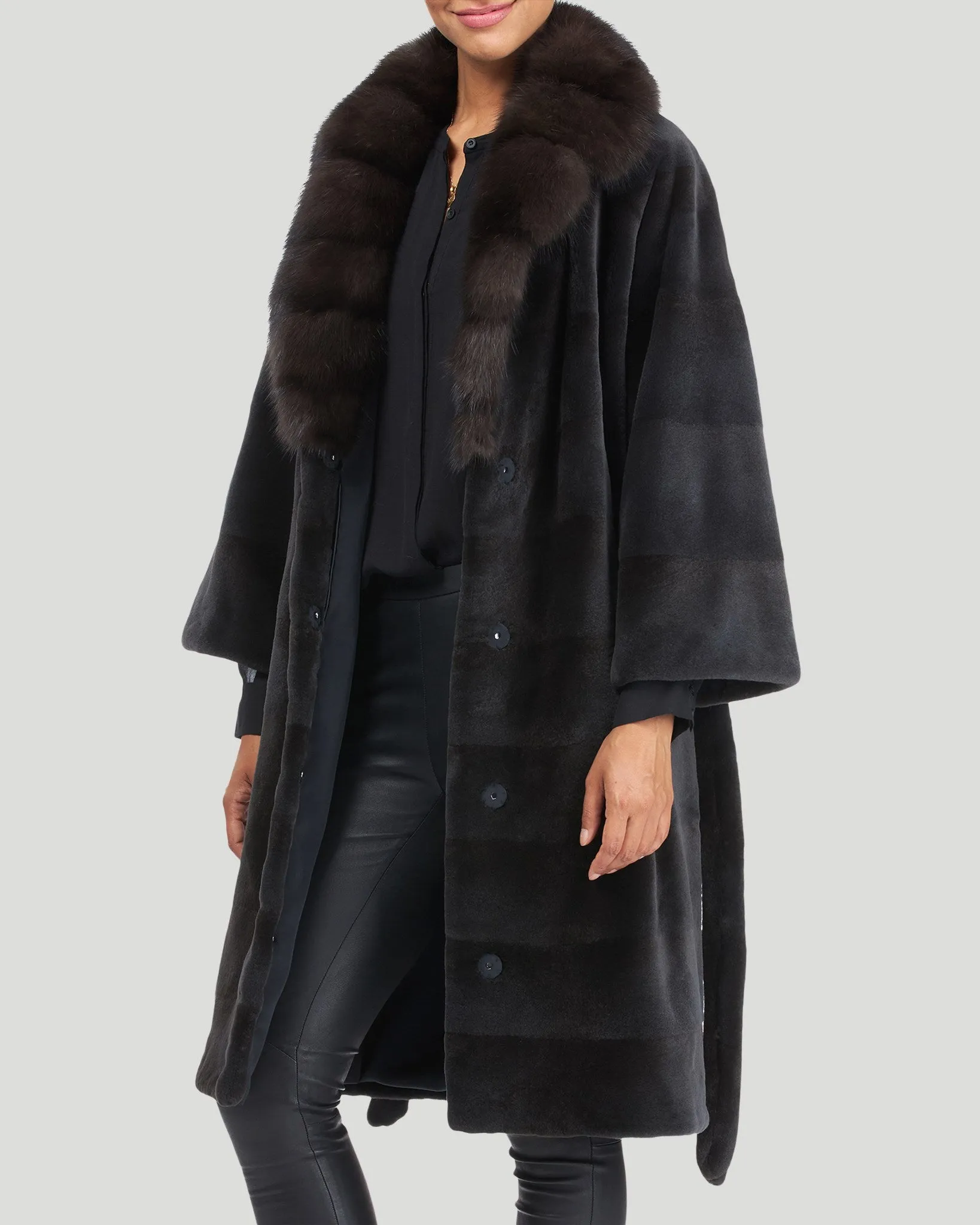 Sheared Mink Short Coat with Sable Collar and Belt