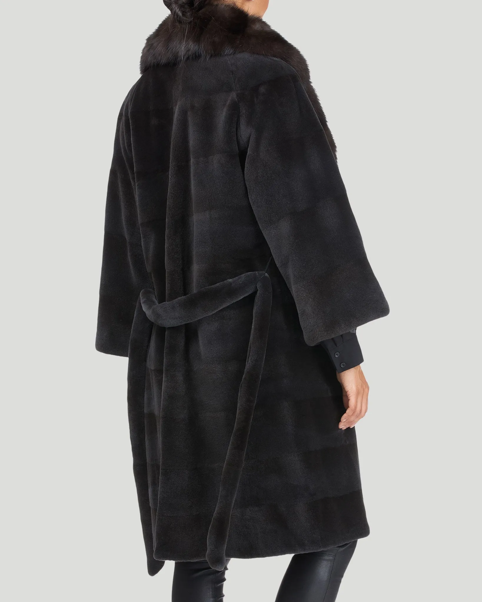 Sheared Mink Short Coat with Sable Collar and Belt