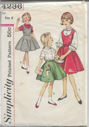 Simplicity 4236 Girls Jumper Dress Flared Skirt Vintage Sewing Pattern 1960s