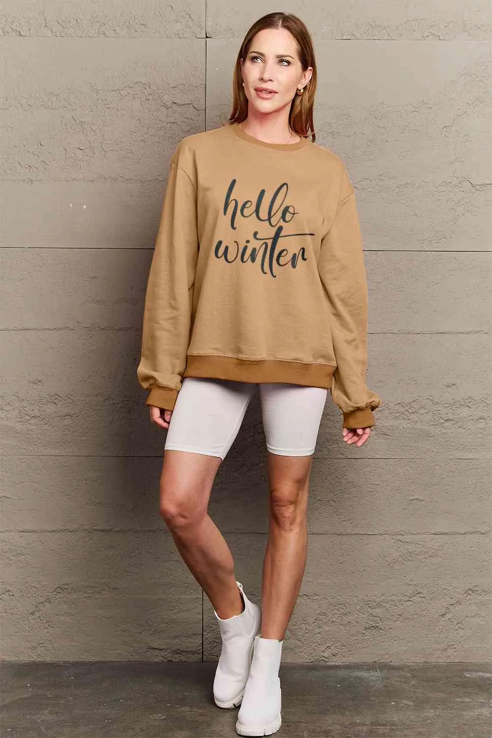 Simply Love Full Size HELLO WINTER Graphic Sweatshirt