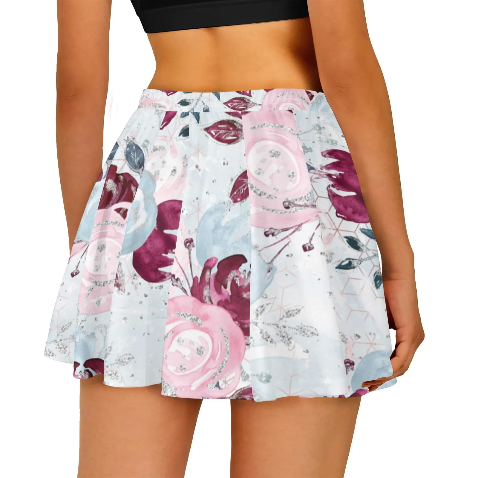 Skater Skirt Roses Pink Blue Skater Skirt (Model D69)