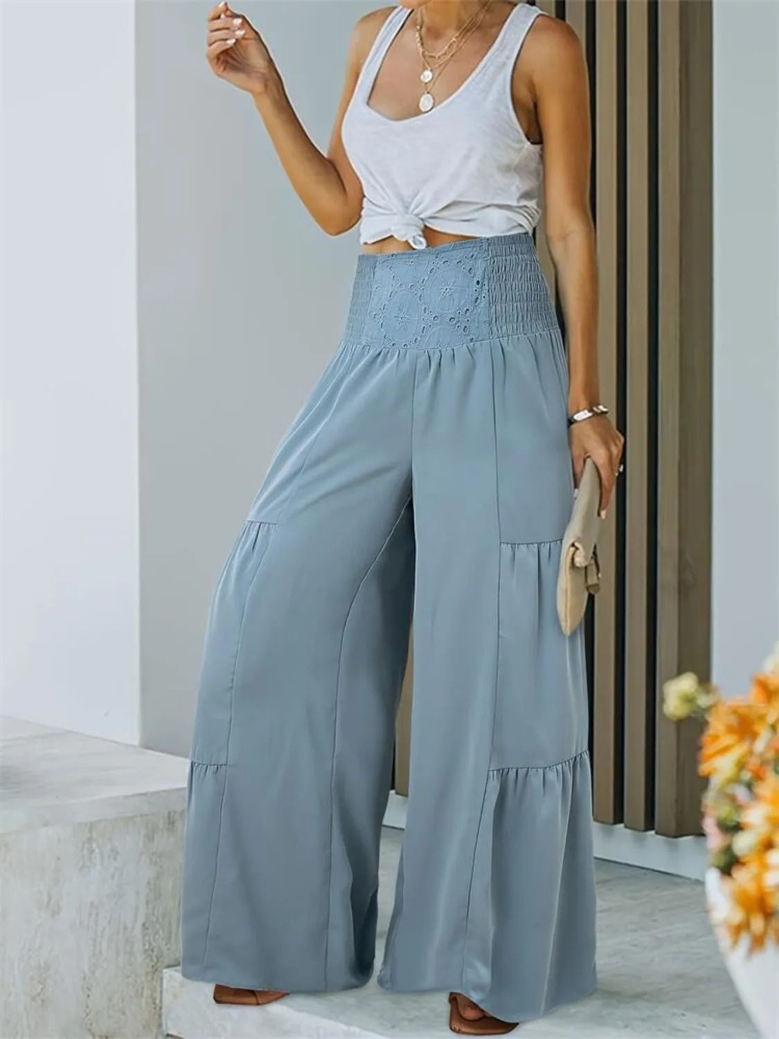 Smocked High Waist Pants