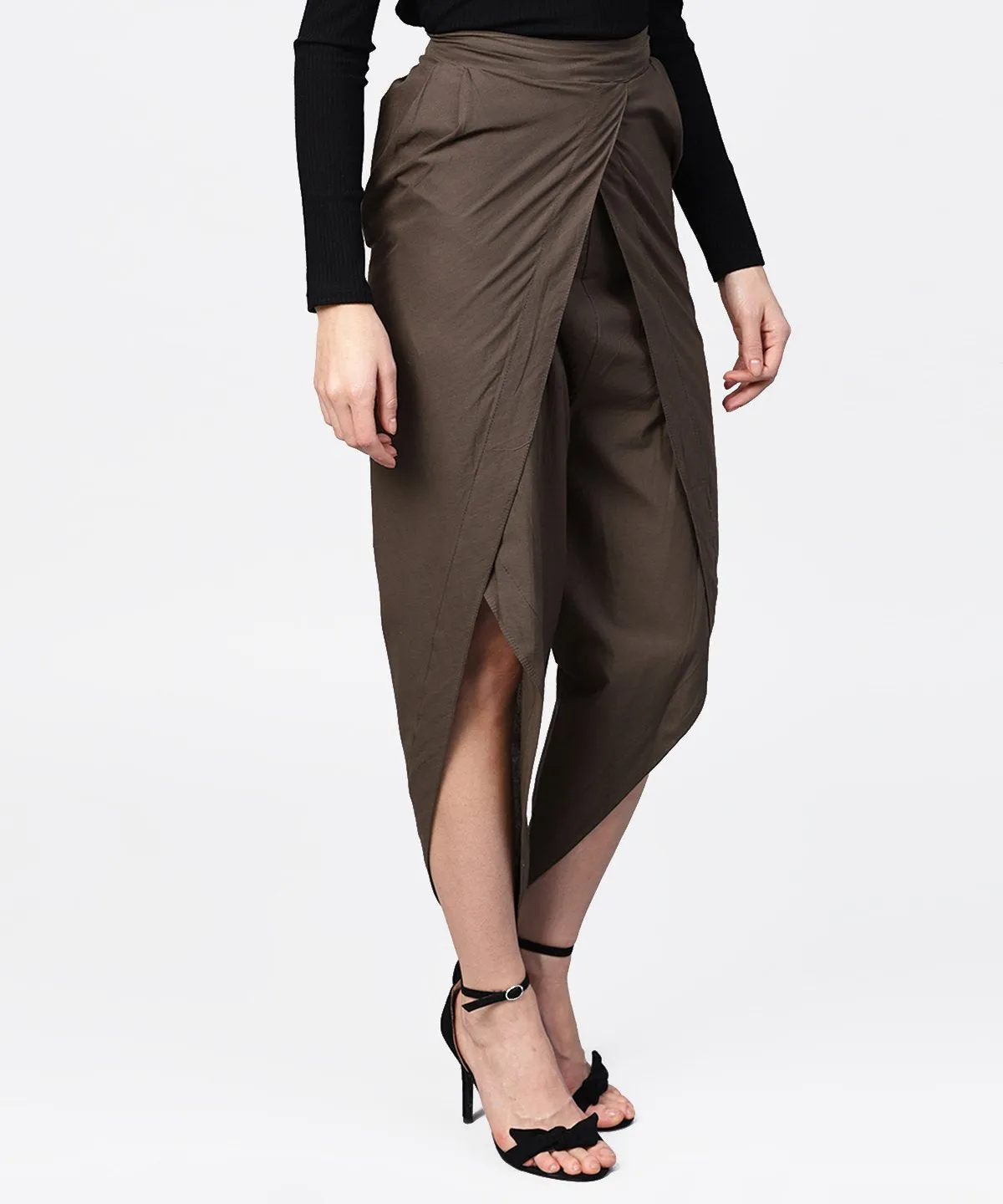 Solid Black Ankle Length Cotton Tulip Pant