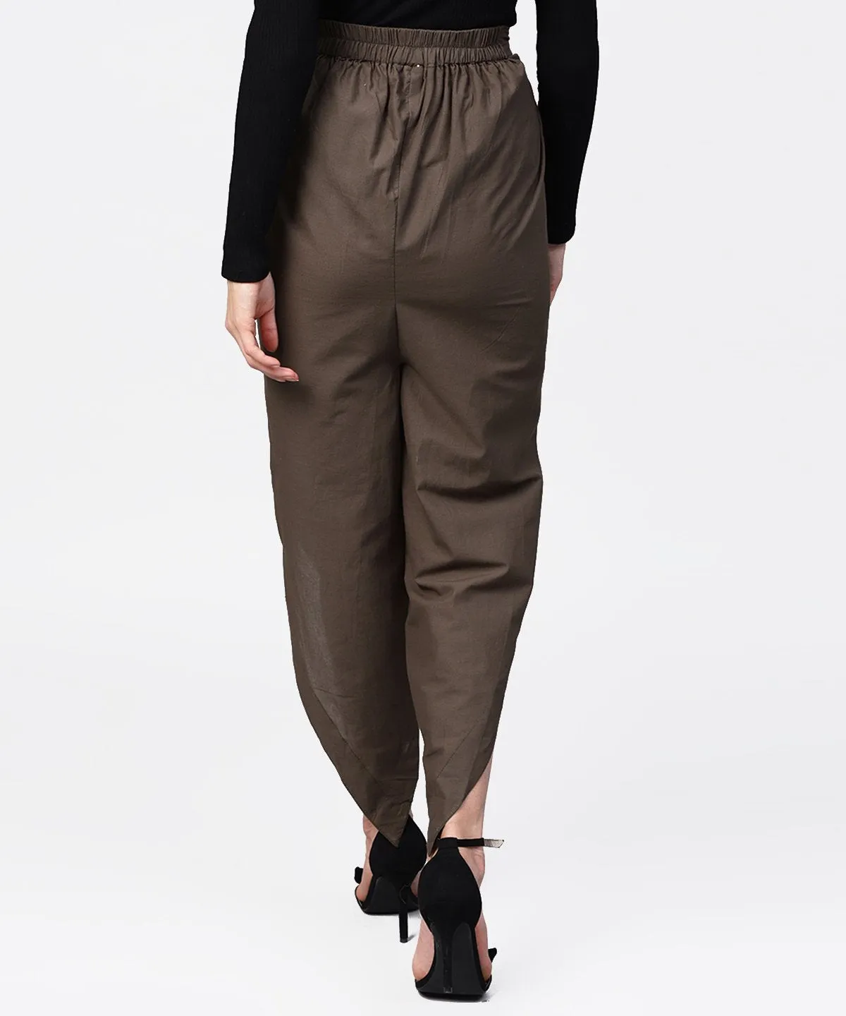 Solid Black Ankle Length Cotton Tulip Pant