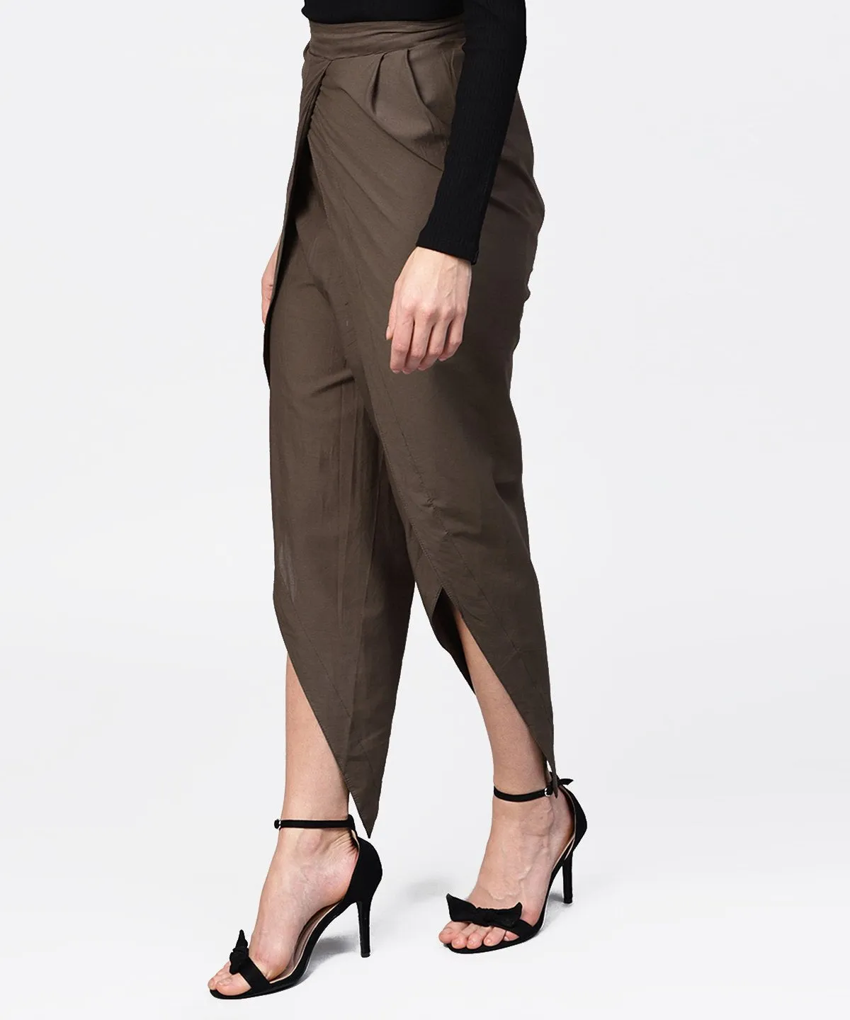 Solid Black Ankle Length Cotton Tulip Pant