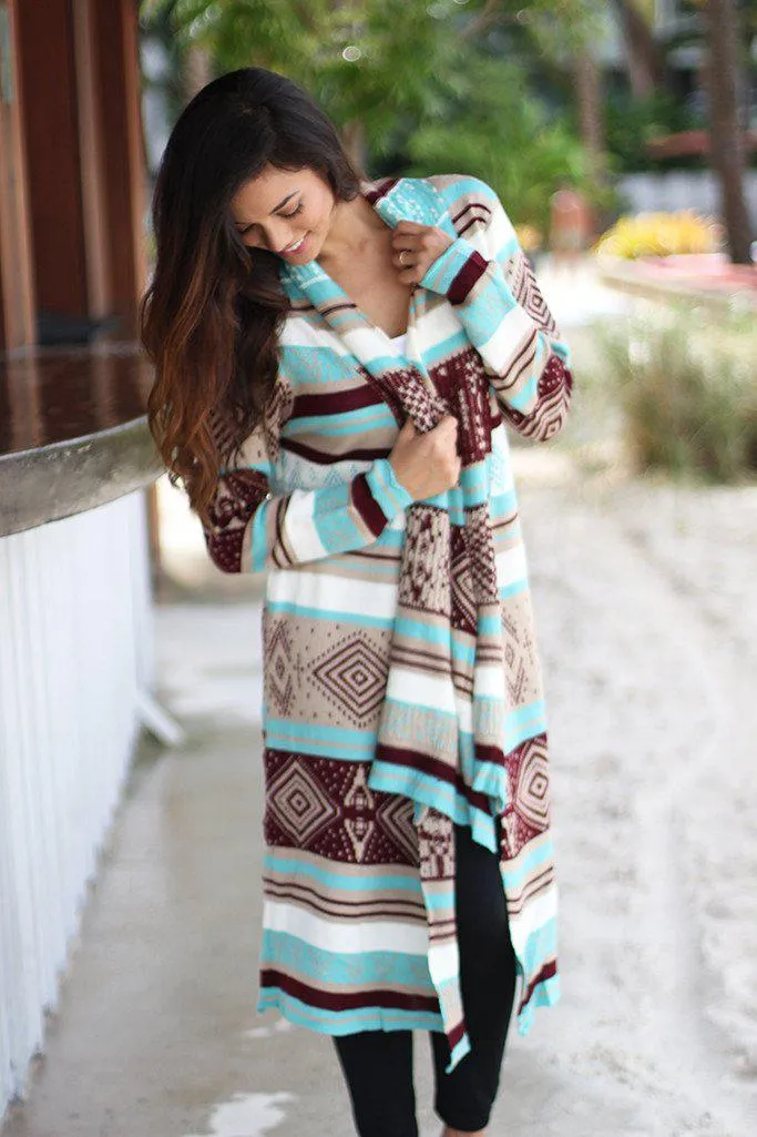 Taupe And Mint Oversized Cardigan