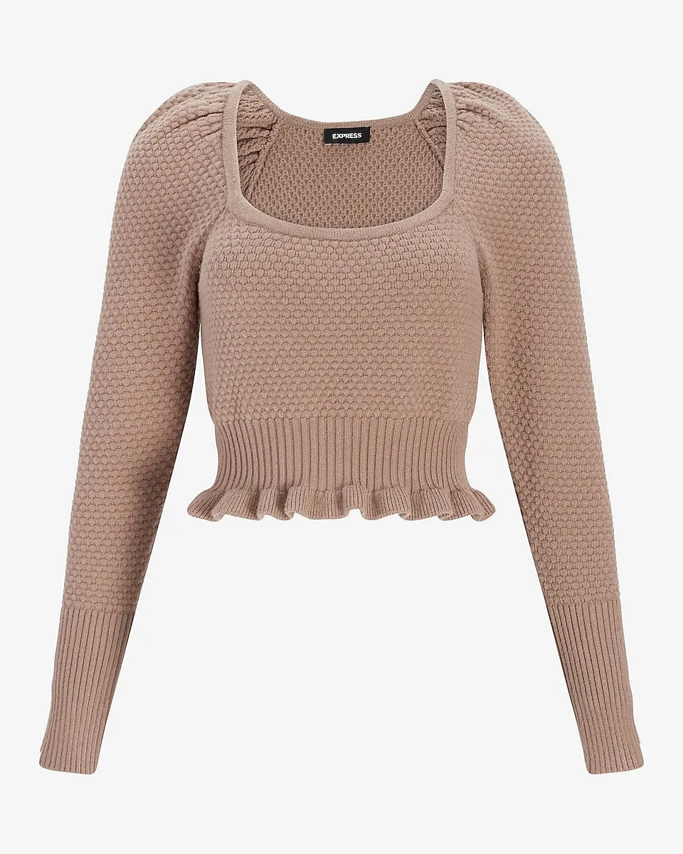 Textured Scoop Neck Puff Sleeve Sweater in Blush Taupe