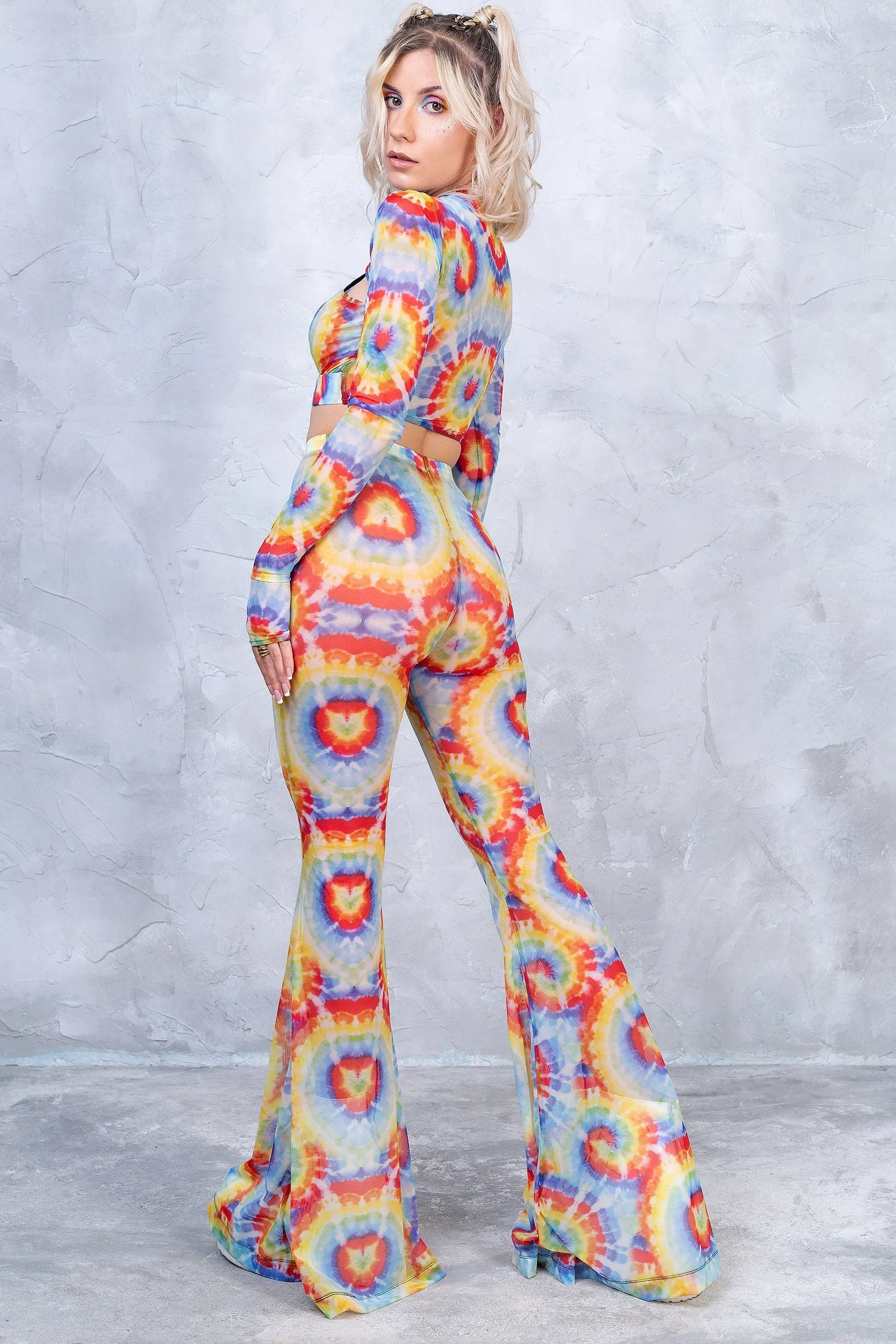 Tie Dye Bell Bottom And Sleeve Crossed Set