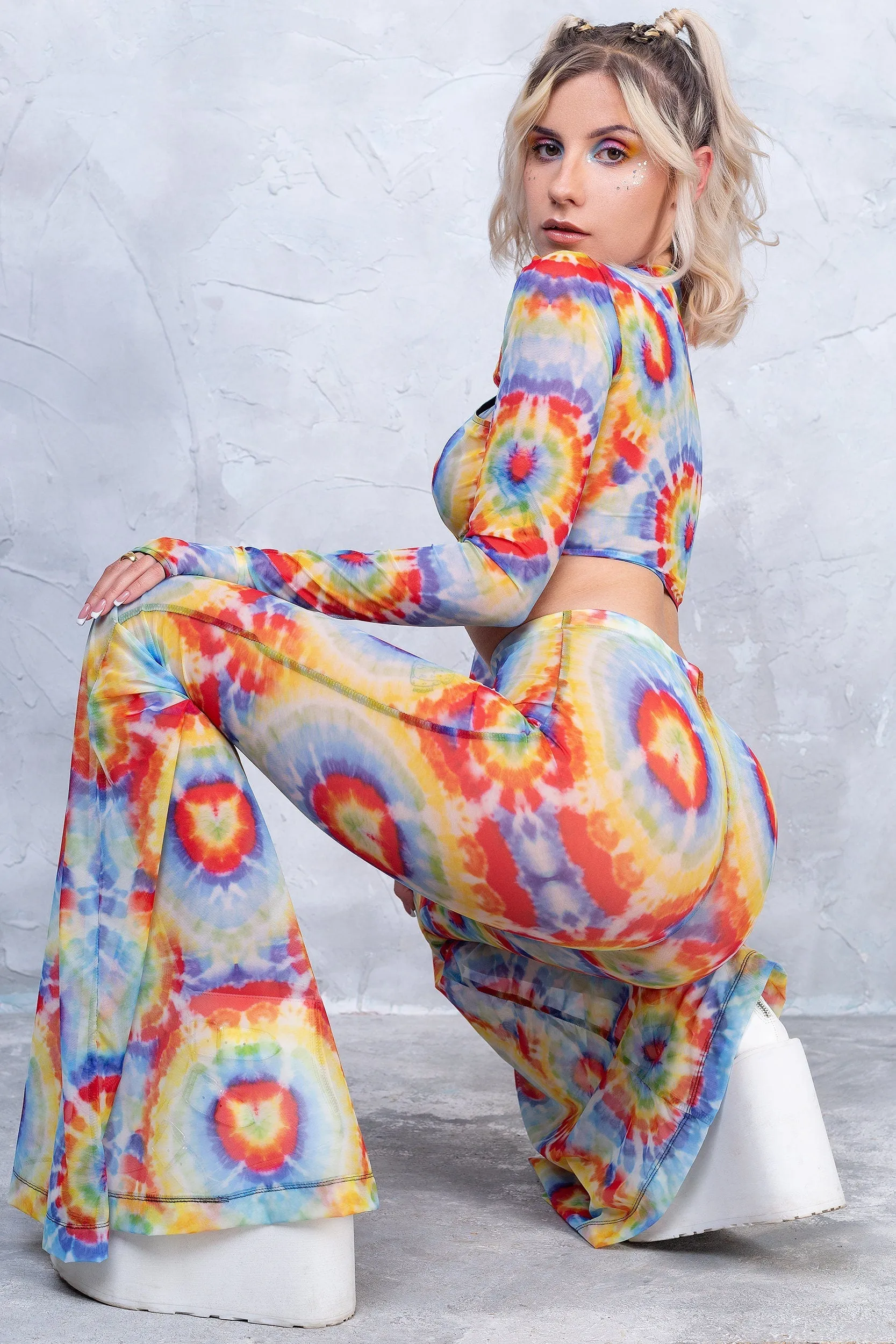 Tie Dye Bell Bottom And Sleeve Crossed Set