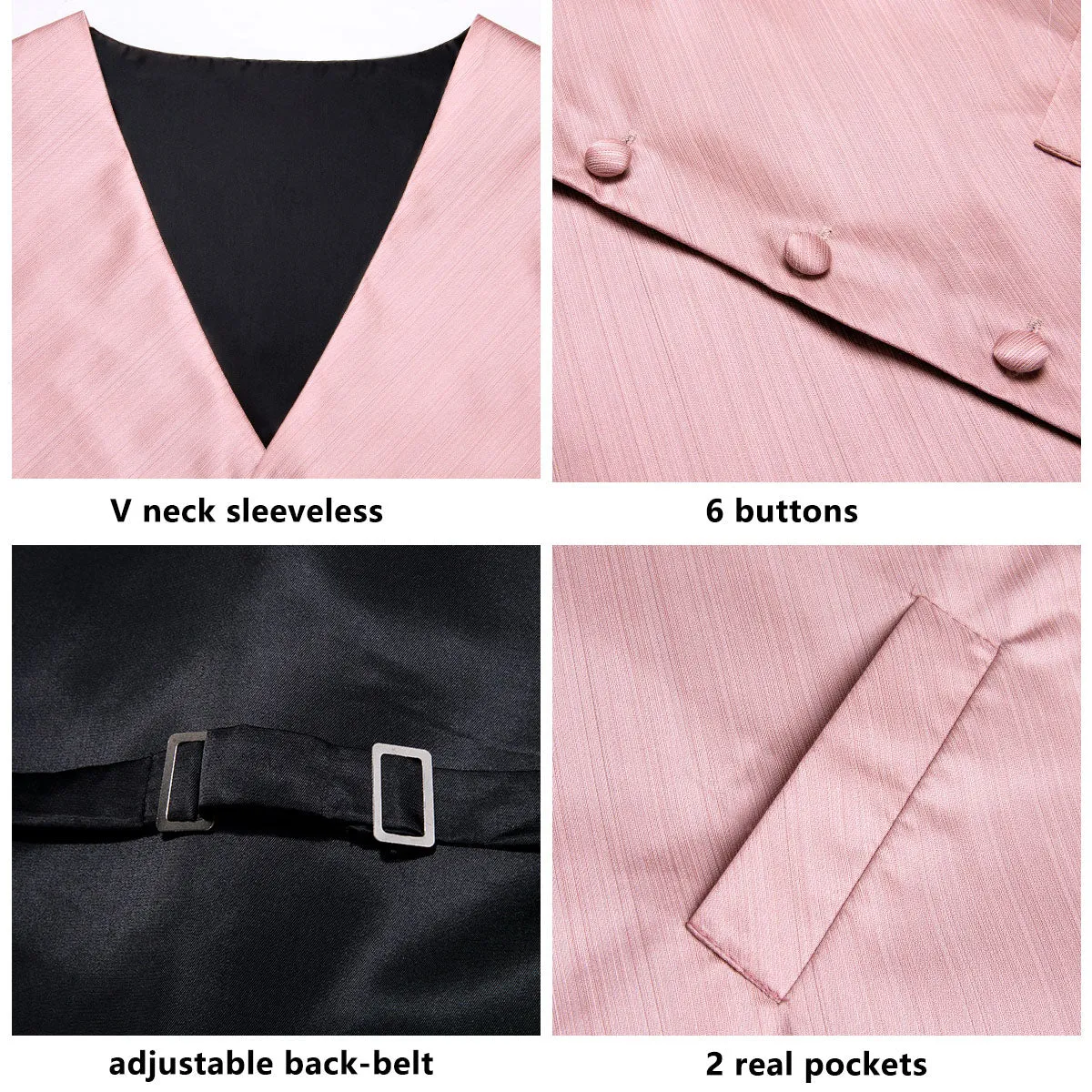 Ties2you Mens Waistcoat Suit Set Baby Pink Solid Vest Tie Hanky Cufflinks Set