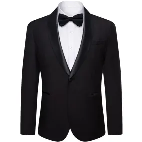 Ties2you Tuxedo Suit Black Solid Shawl Collar Silk Dress Suit for Men Wedding