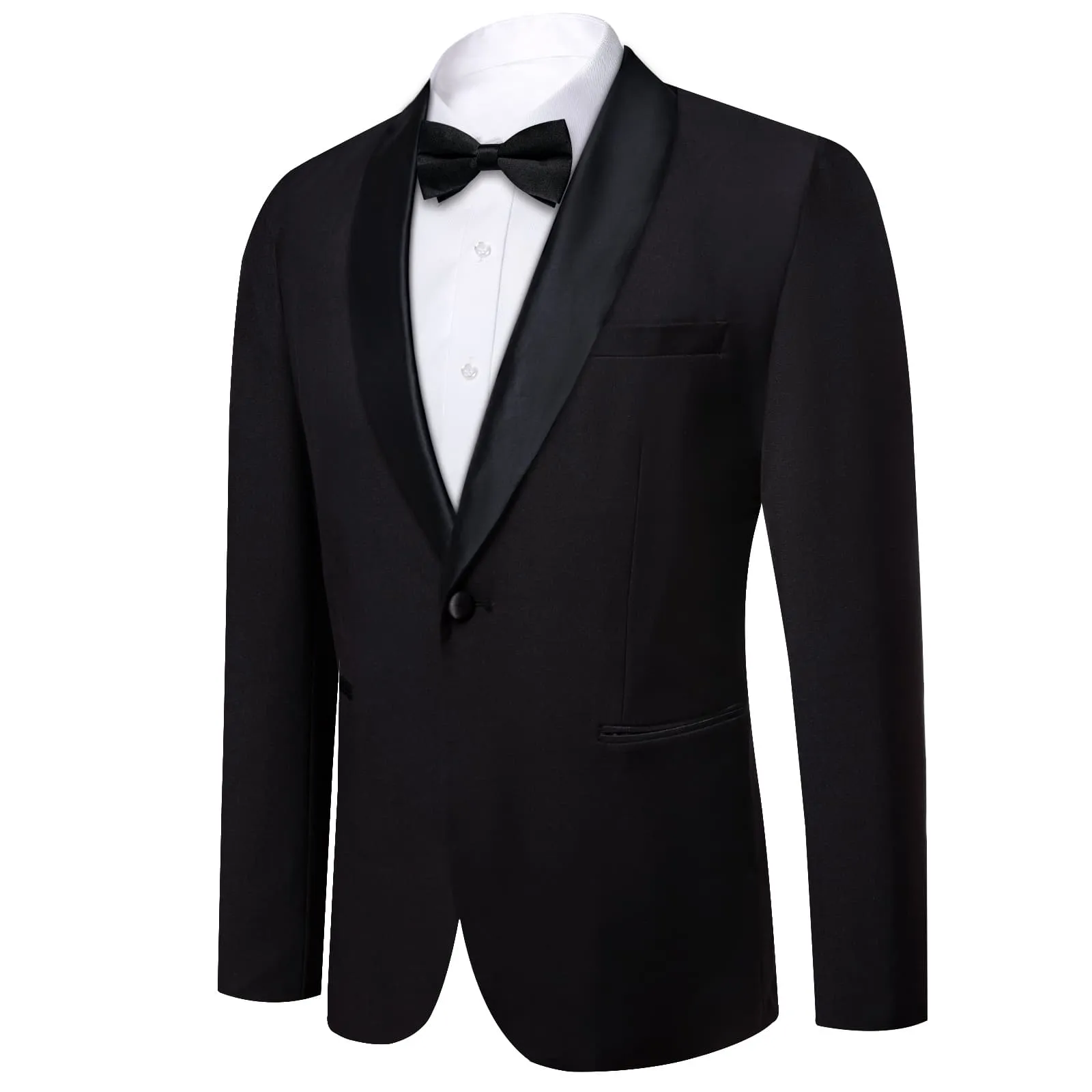 Ties2you Tuxedo Suit Black Solid Shawl Collar Silk Dress Suit for Men Wedding