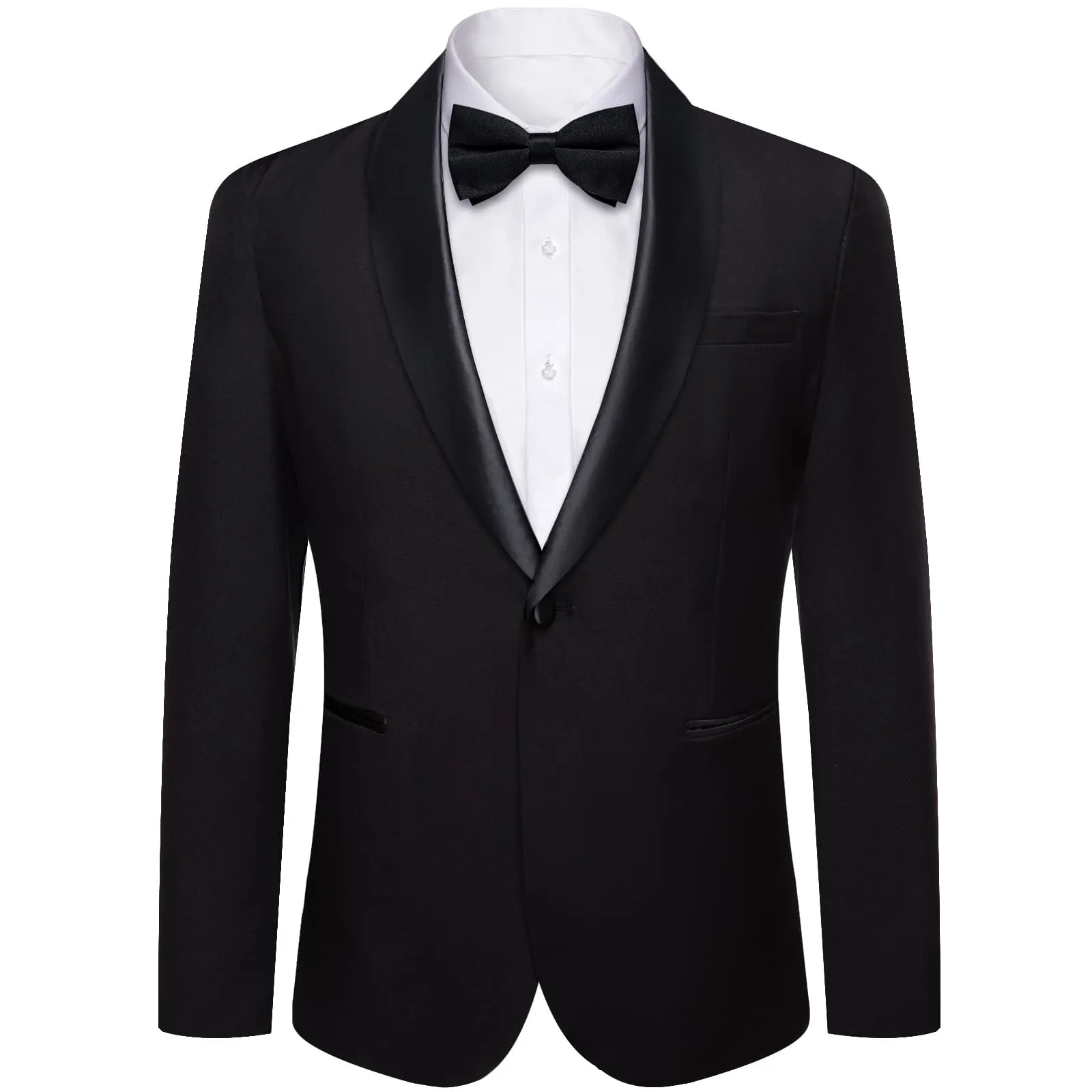 Ties2you Tuxedo Suit Black Solid Shawl Collar Silk Dress Suit for Men Wedding