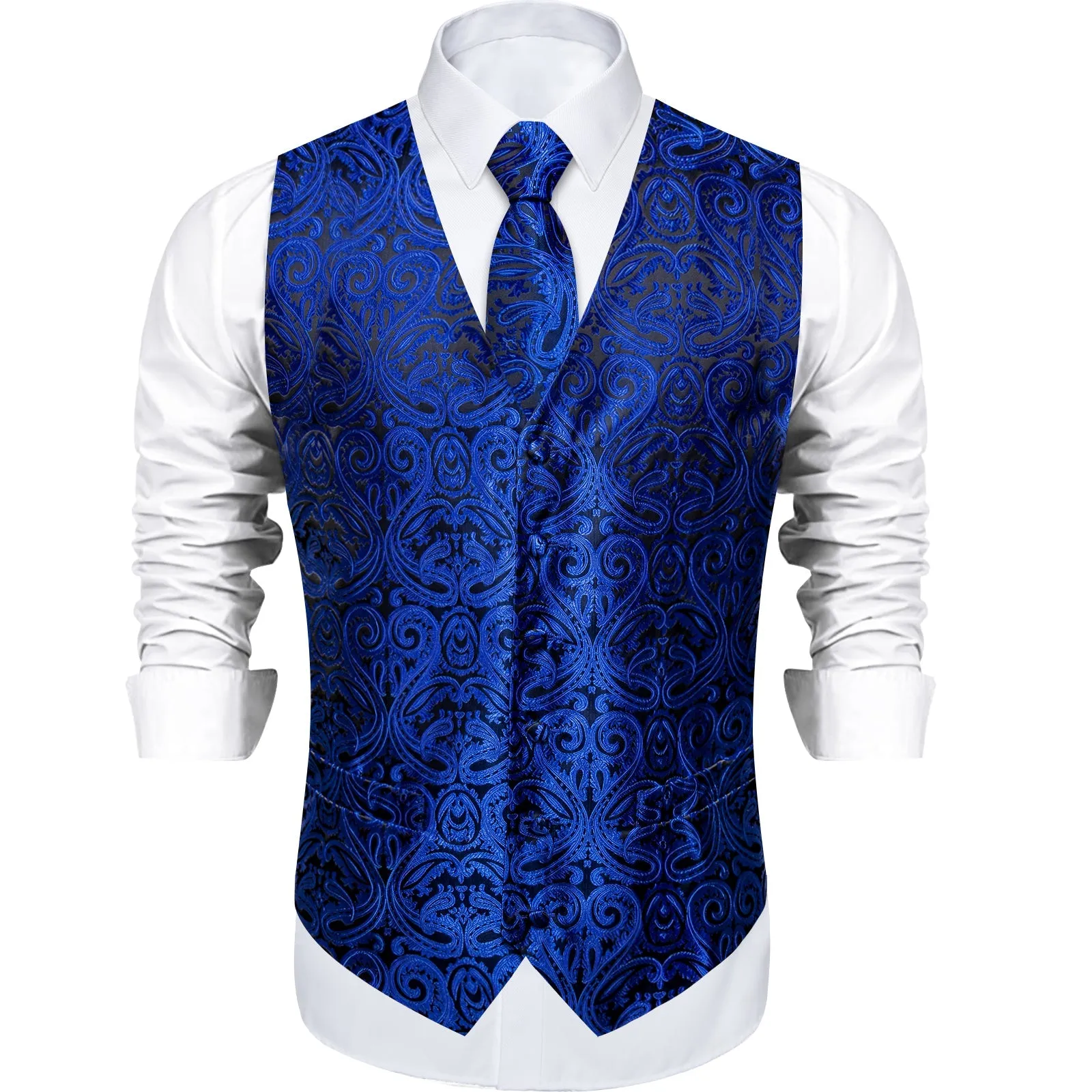 Ties2you Vest for Mens Midnight Blue Paisley Vest Tie Set Classic Hot