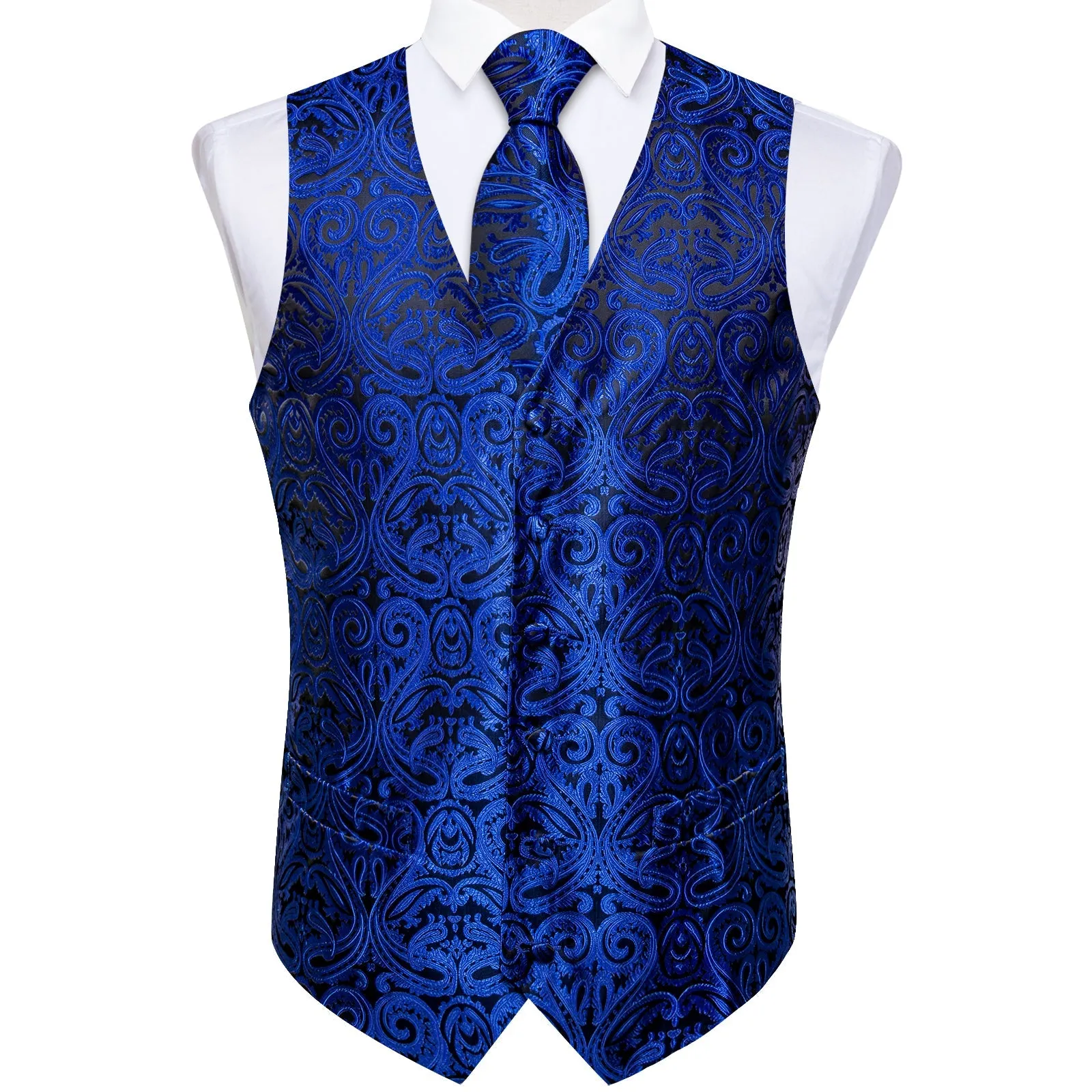 Ties2you Vest for Mens Midnight Blue Paisley Vest Tie Set Classic Hot