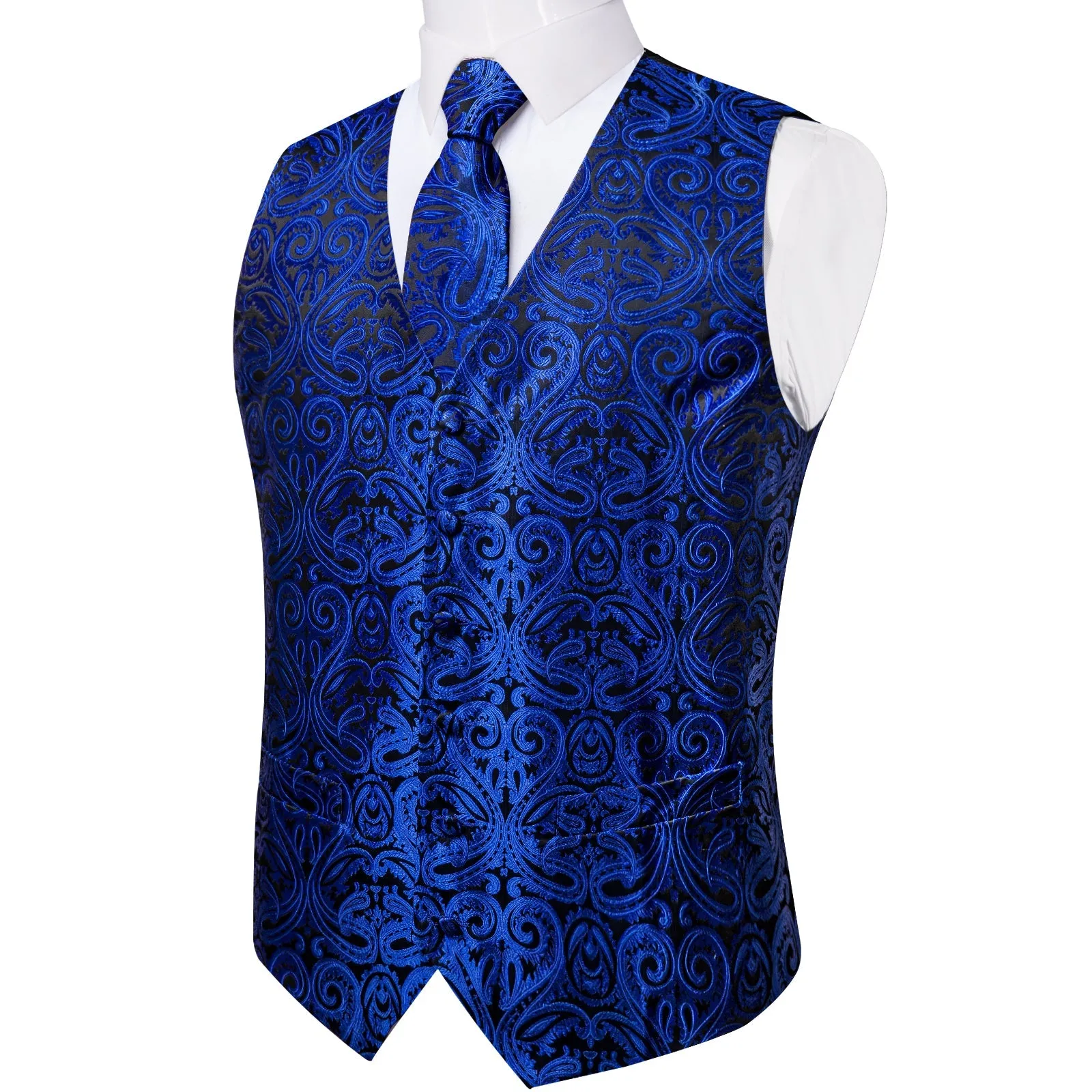 Ties2you Vest for Mens Midnight Blue Paisley Vest Tie Set Classic Hot