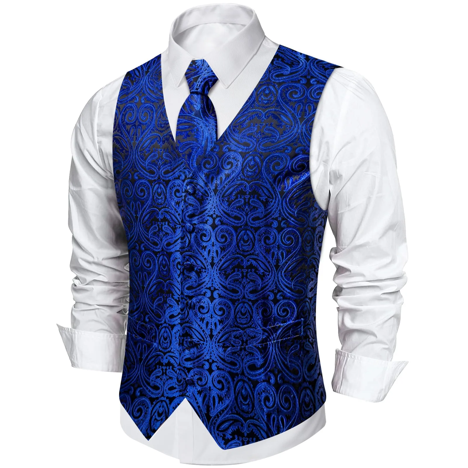 Ties2you Vest for Mens Midnight Blue Paisley Vest Tie Set Classic Hot