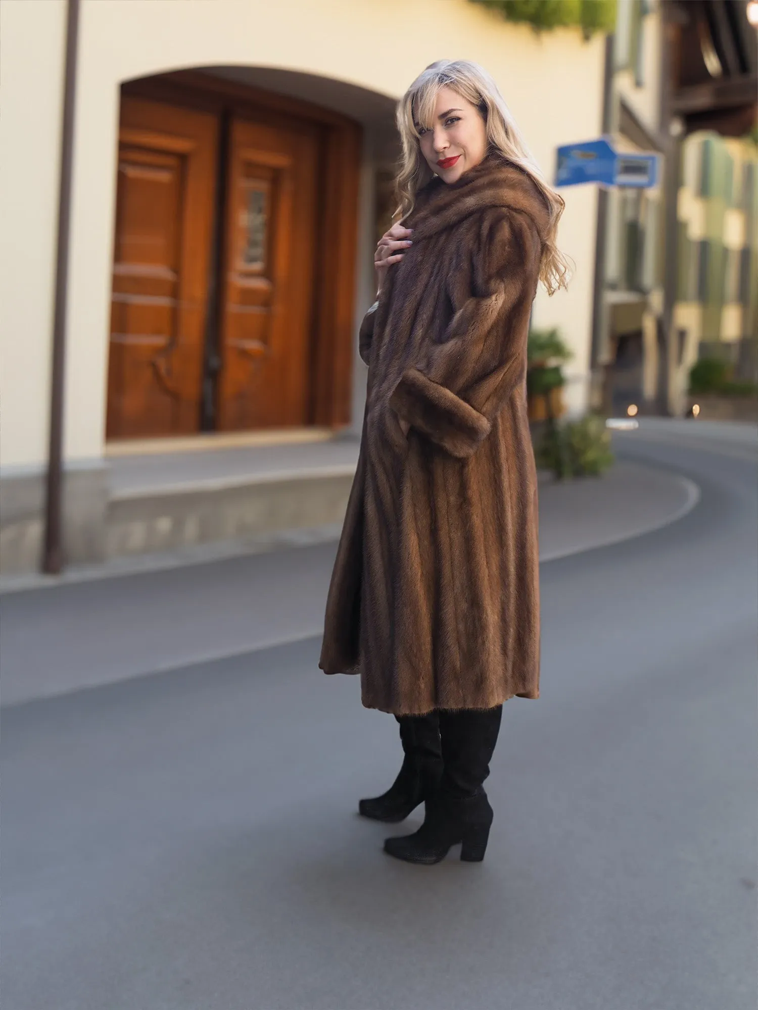 Vintage Pastel Canadian Brown Mink Fur Coat Stroller Jacket S/M