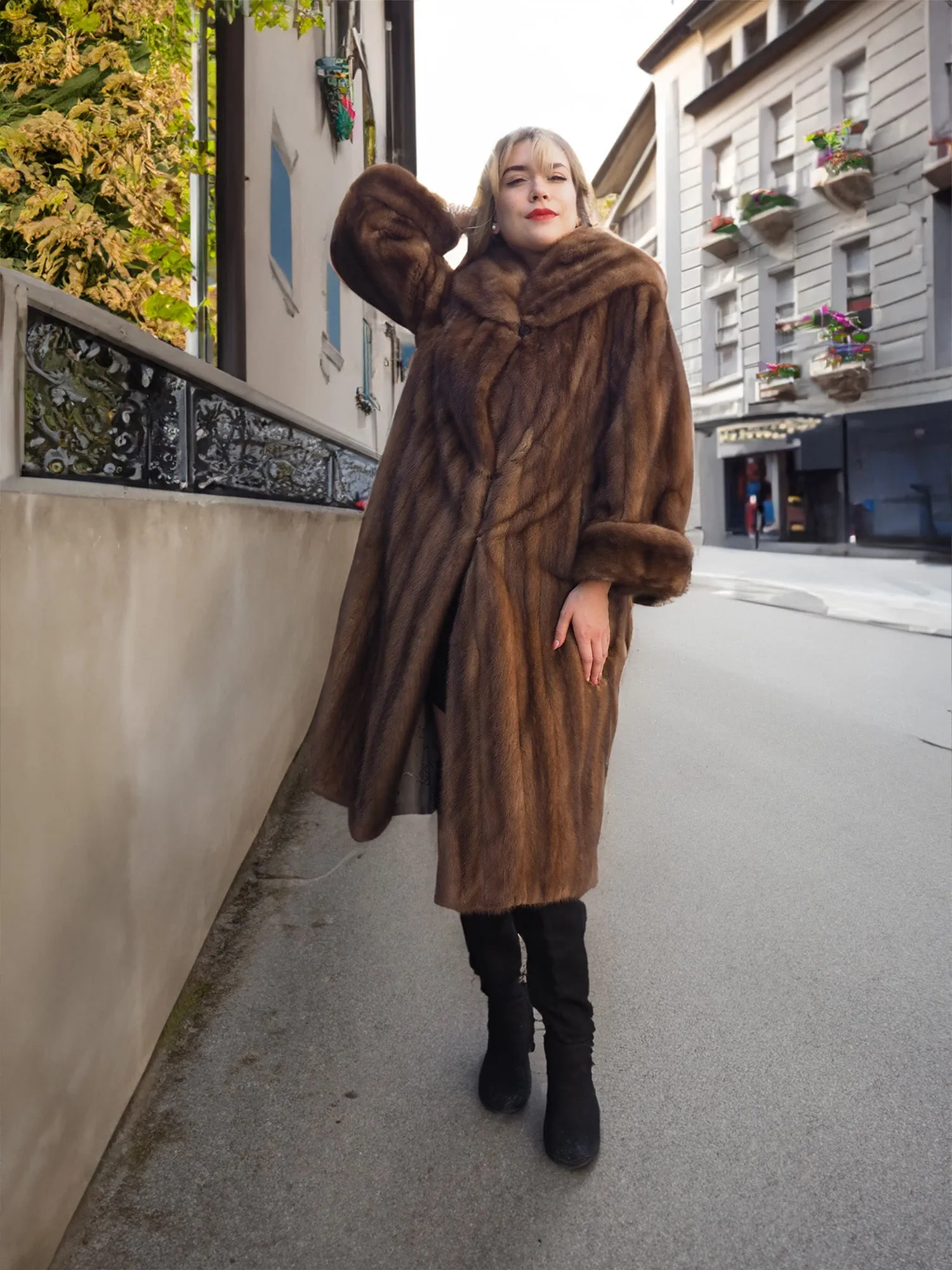 Vintage Pastel Canadian Brown Mink Fur Coat Stroller Jacket S/M