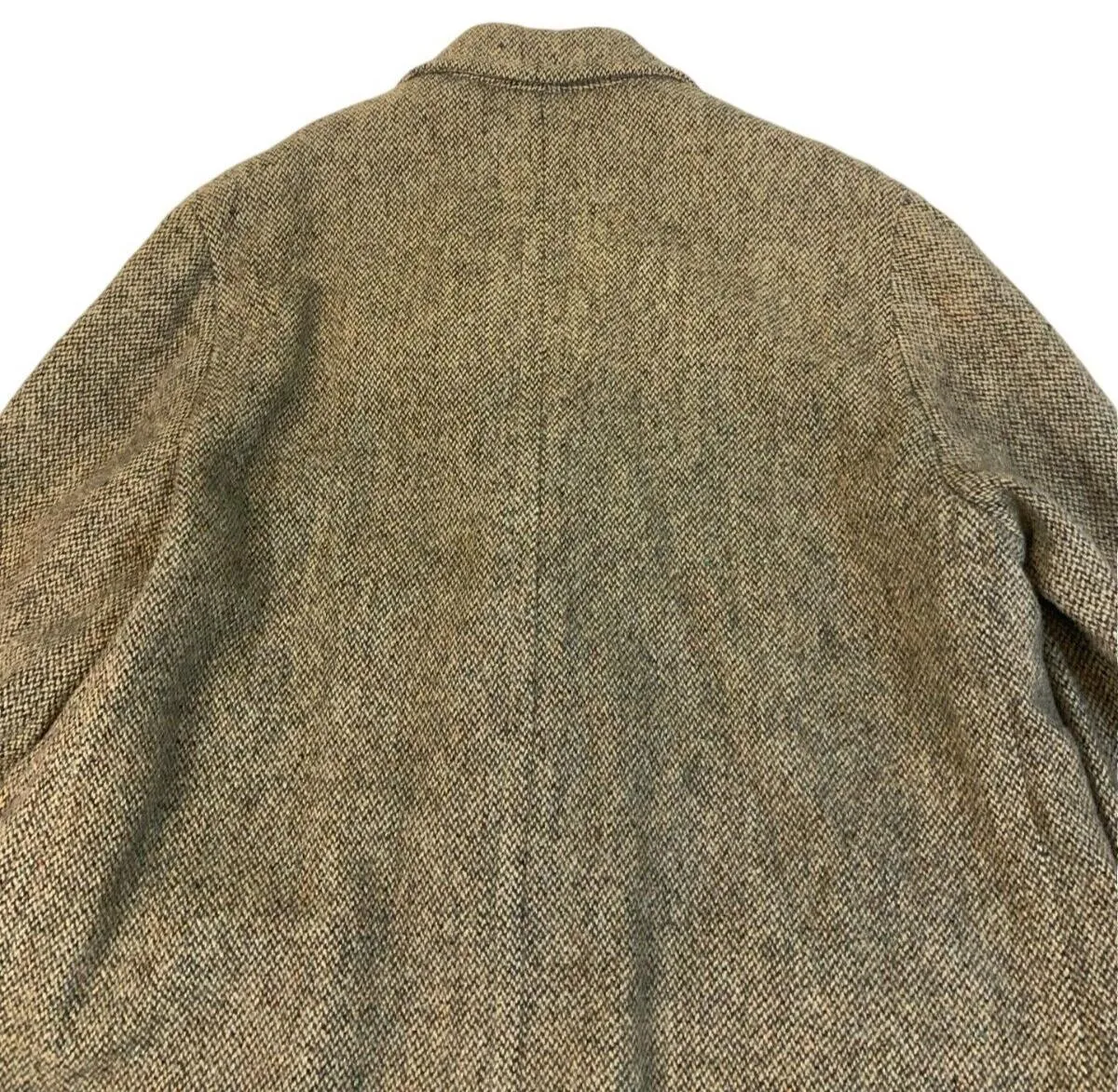 VTG 1940s / 1950s HAND TAILORED WOOL HARRIS TWEED MENS OVERCOAT SATIN LINED 42”