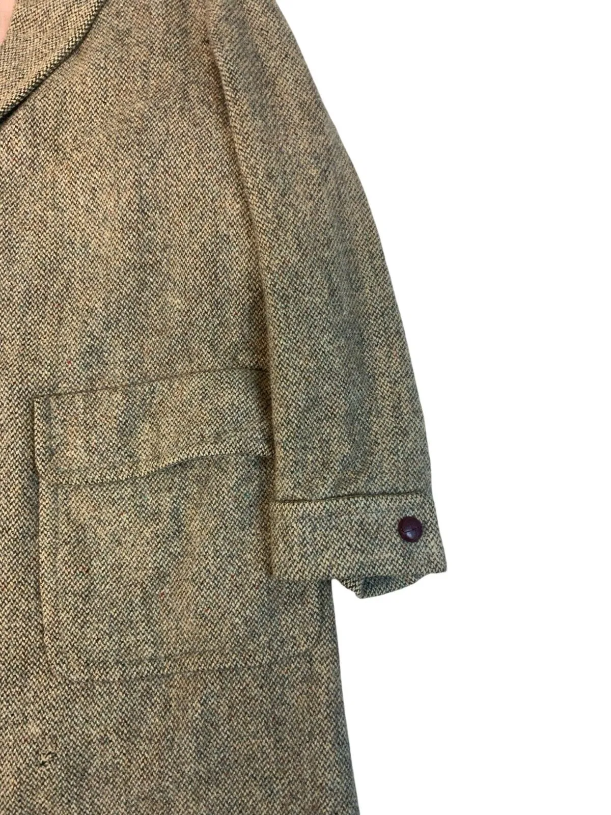 VTG 1940s / 1950s HAND TAILORED WOOL HARRIS TWEED MENS OVERCOAT SATIN LINED 42”