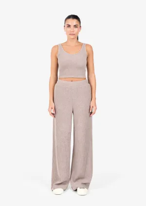 Wellness Rib Cropped Tank & Palazzo Pant Set Taupe