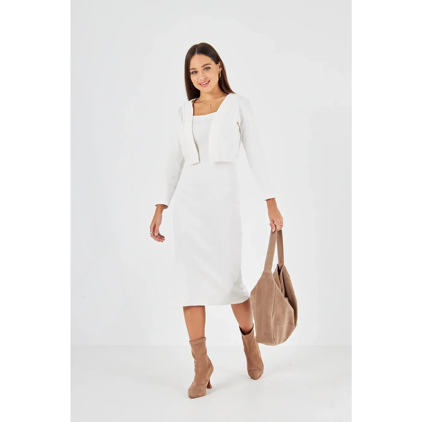 White Cardigan Dress Matching Set