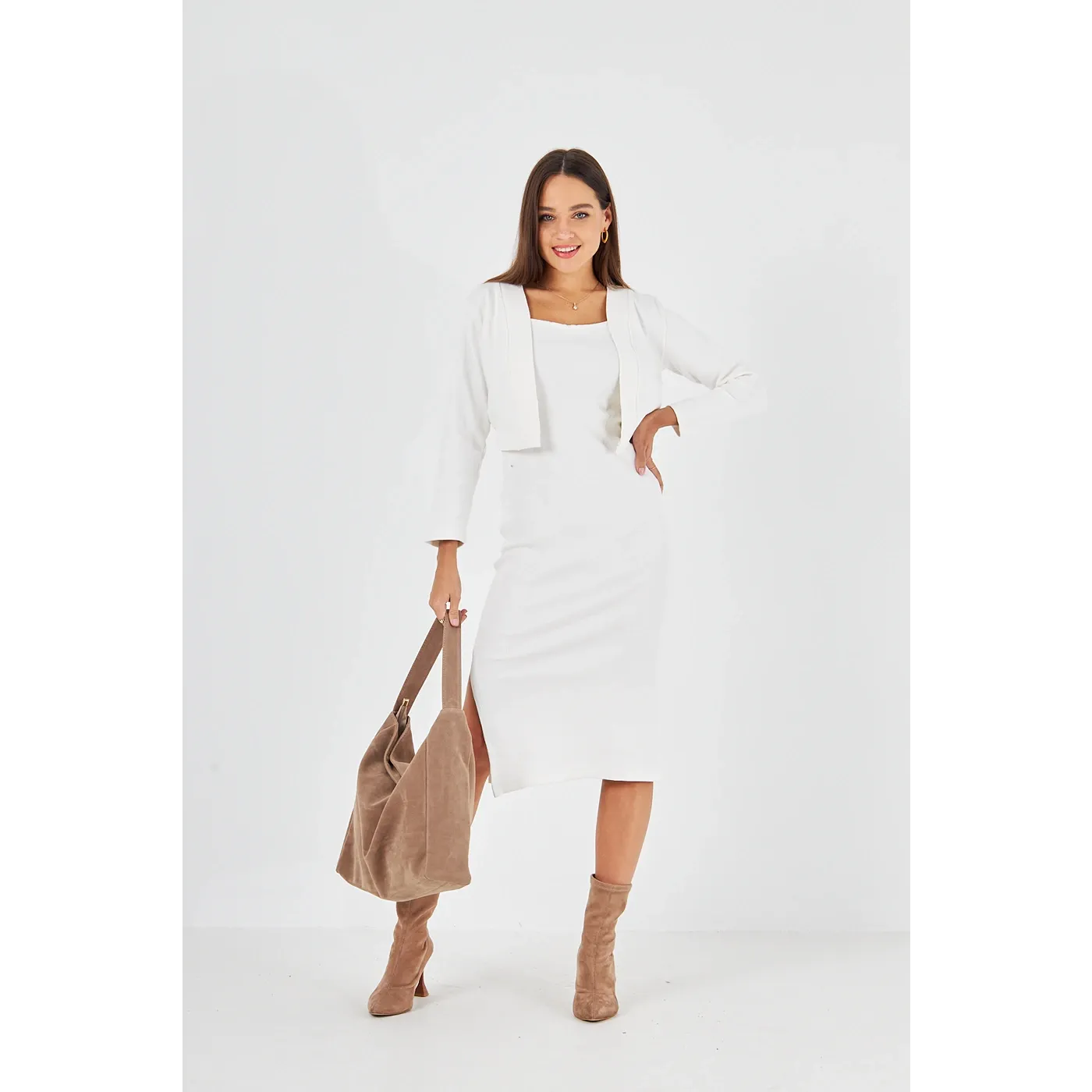 White Cardigan Dress Matching Set