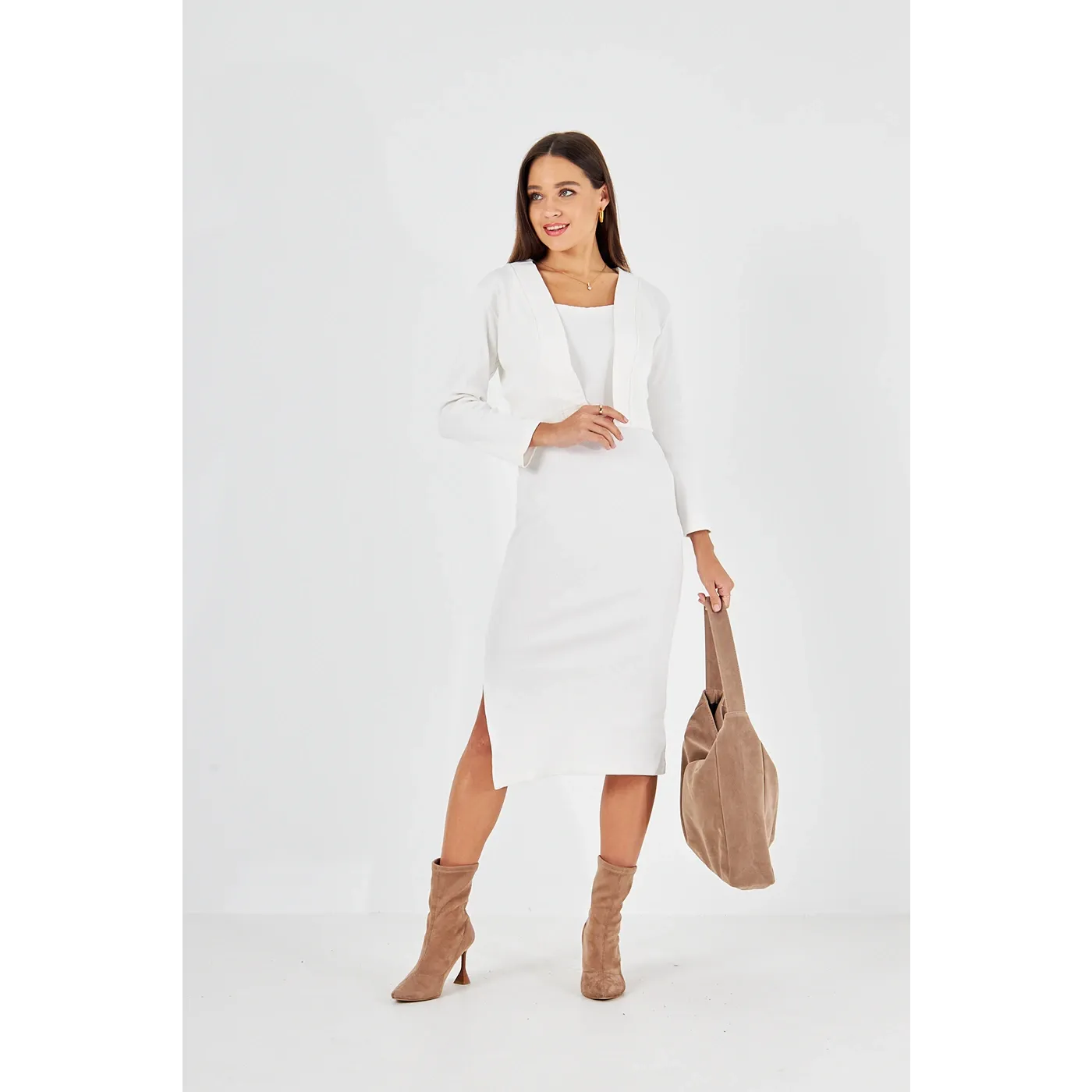 White Cardigan Dress Matching Set