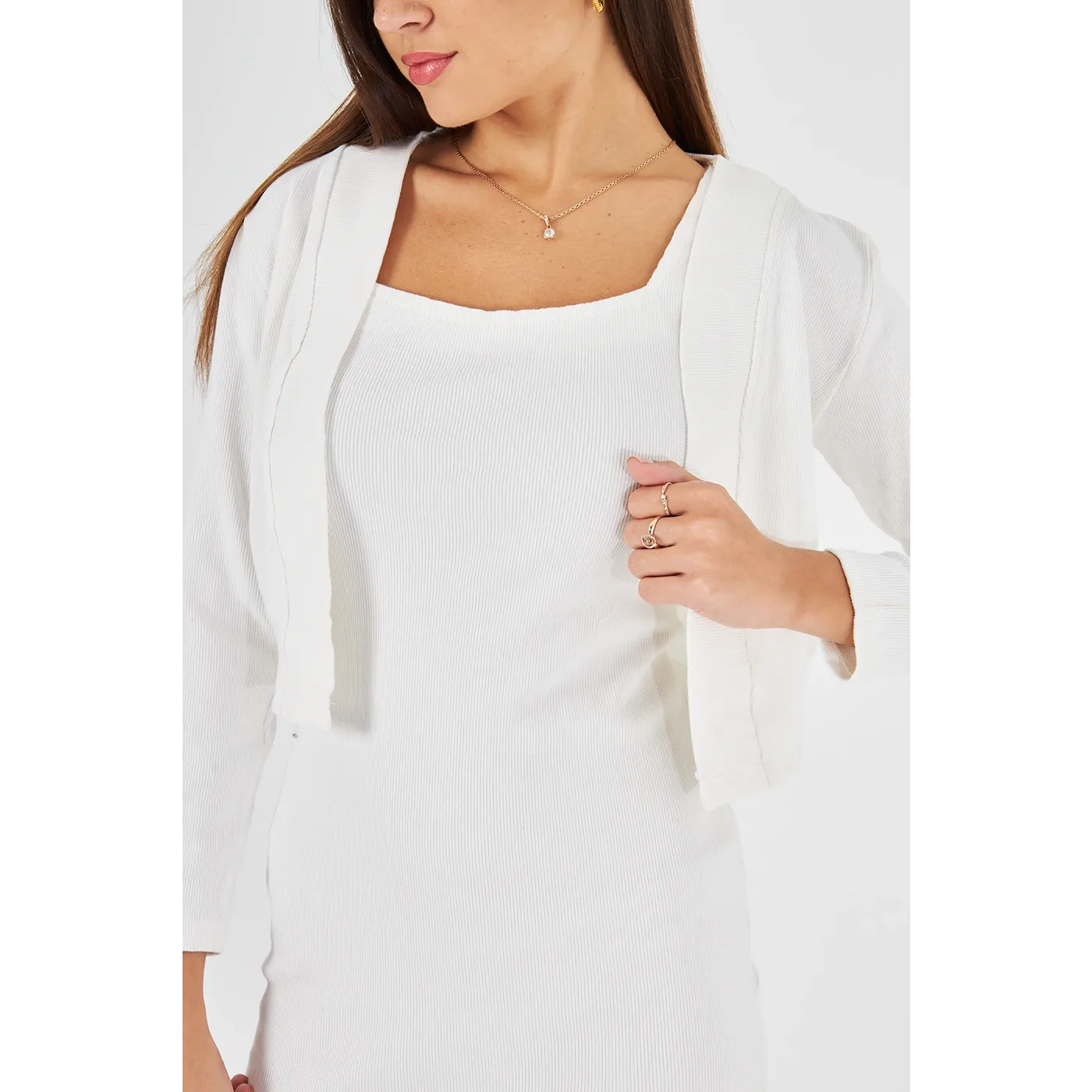 White Cardigan Dress Matching Set